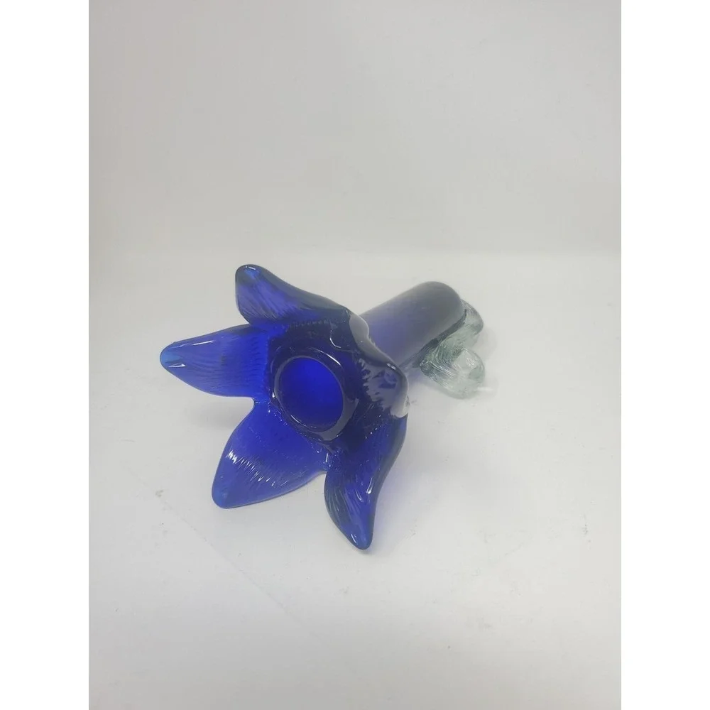 Hand Blown Cobalt Blue Art Glass Flower Sculpture Vace
